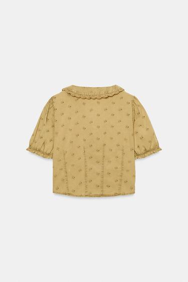 CHEMISE COL CLAUDINE BRODÉE - Moutarde de Zara - Image 2