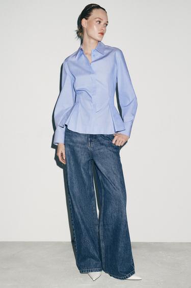 Zara ZW COLLECTION POPLIN PEPLUM SHIRT - Blue marl