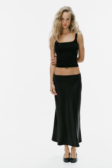 Zara SATIN MIDI SKIRT - Black