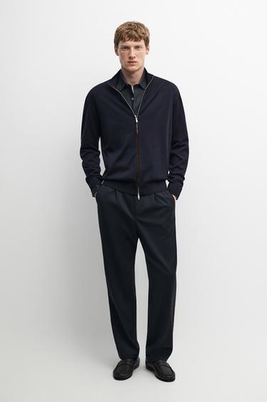 Gilet zippé en maille mélange laine mérinos - Bleu marine de Zara - Image 0