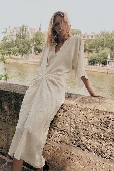 ПЛАТЬЕ МИДИ ИЗ ЖАТОЙ ТКАНИ — ЭКРЮ от Zara — изображение 0
