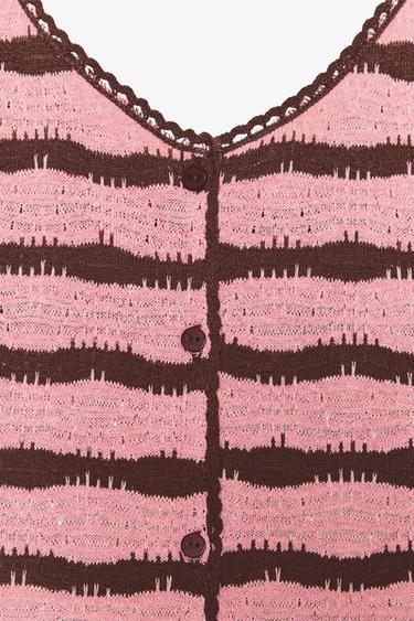 STRIPED KNITTED CROP TOP WITH STRAPS - Pink by Zara - Image 5