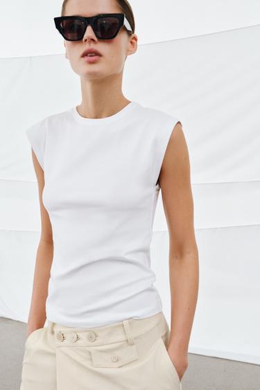 COTTON BLEND T-SHIRT - White by Zara