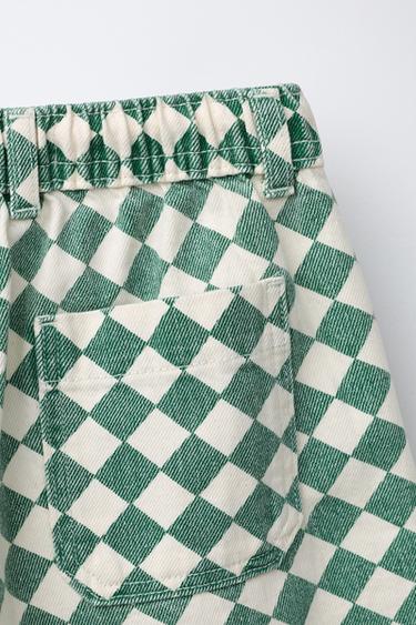 CHECKERBOARD TWILL BERMUDA SHORTS - Green / Ecru by Zara - Image 3