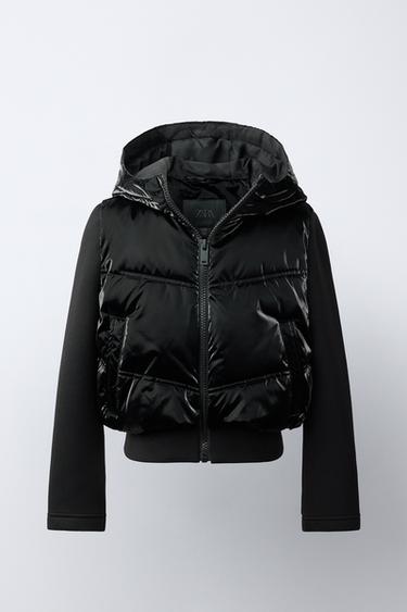 HOODED CONTRAST PUFFER JACKET - Black by Zara