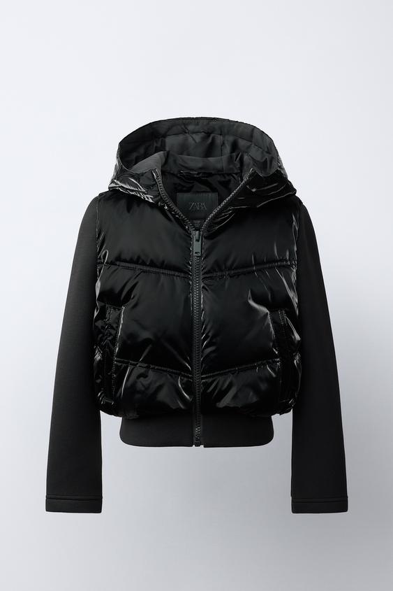 CAZADORA ACOLCHADA COMBINADA CAPUCHA - Negro de Zara - Imagen 0