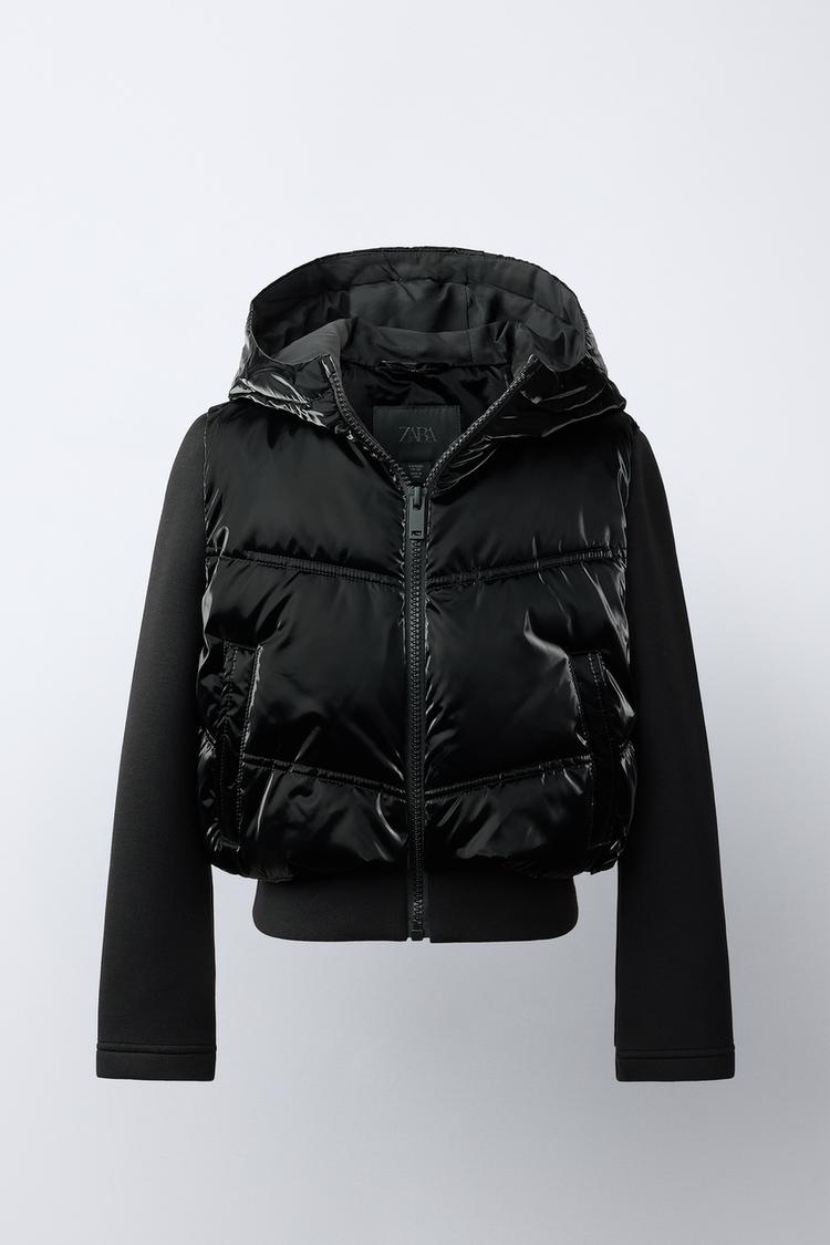 QUILTED HOODED JACKET — Black