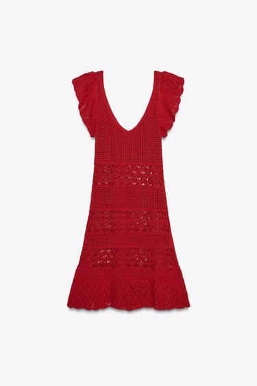 TEXTURED KNIT RUFFLE MINI DRESS - Red by Zara - Image 6