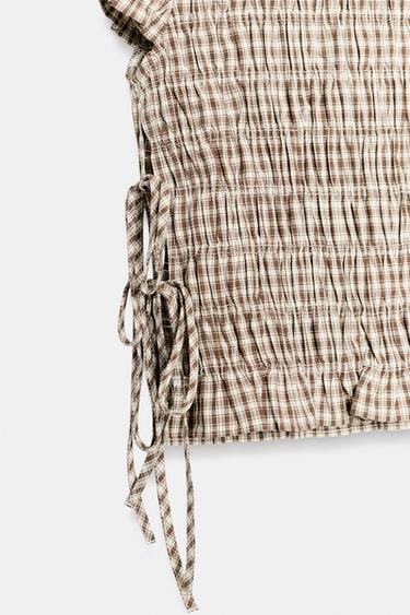 TOP POPELINE FRONCES CARREAUX - Beige-marron de Zara - Image 5
