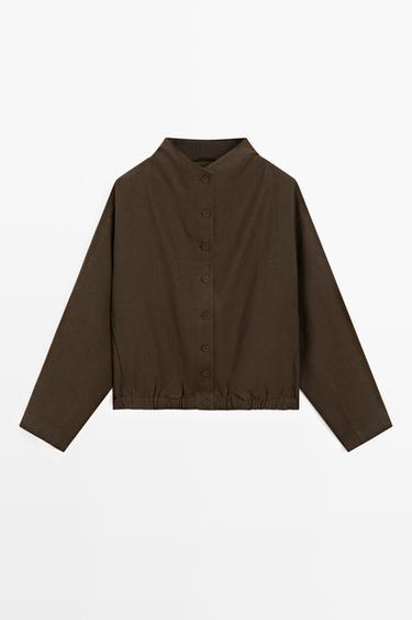 Zara 100% linen bomber jacket - Dark brown