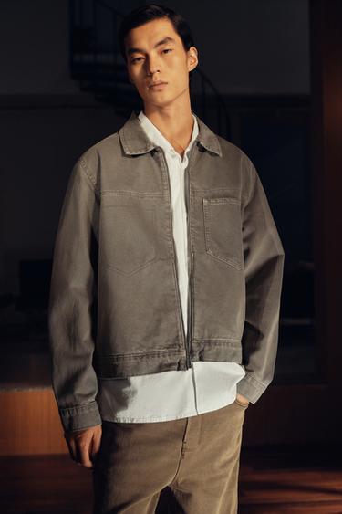 Zara 拉鍊丹寧襯衫式外套 - 焦糖色