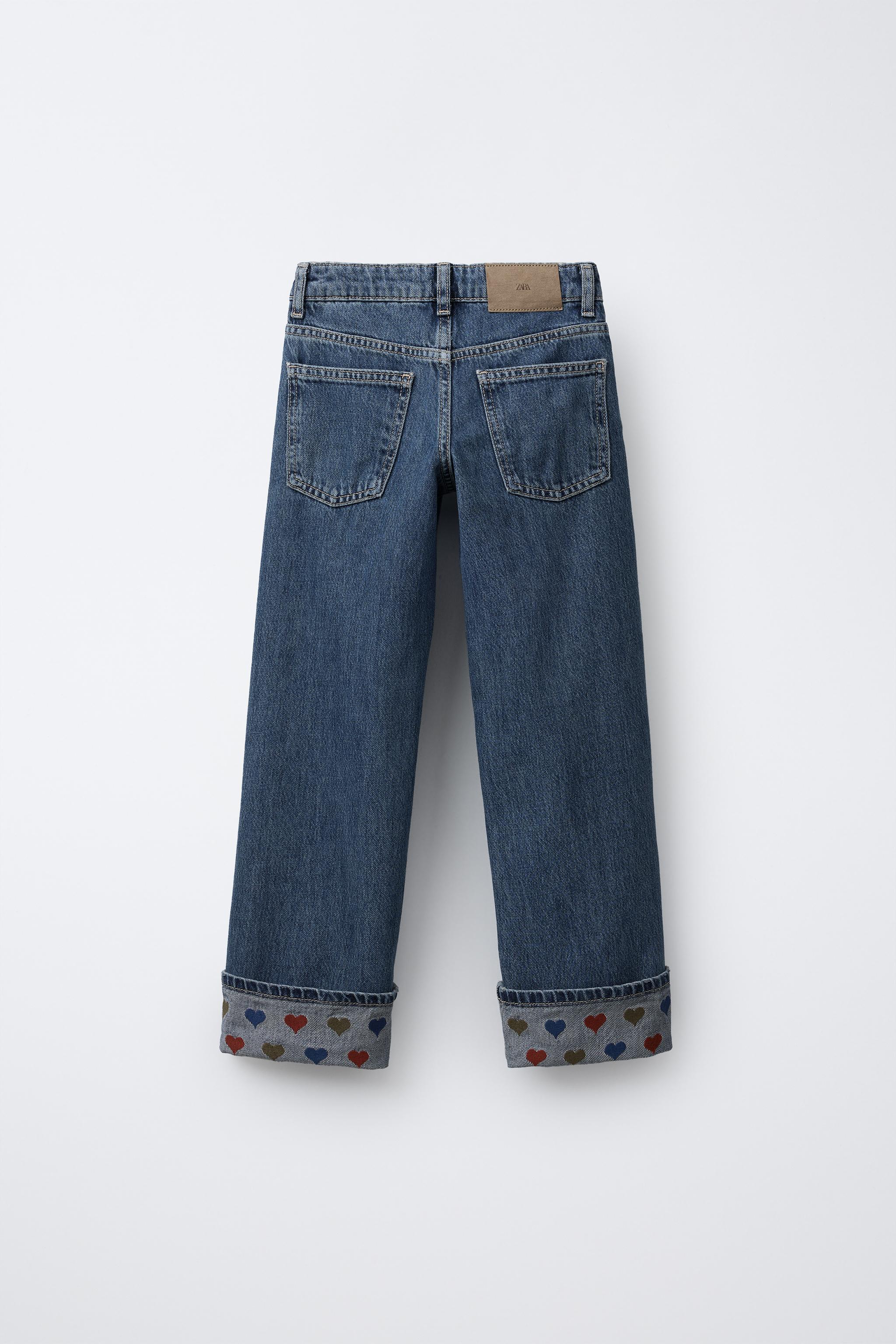 HEART PRINT STRAIGHT LEG JEANS - Blue | ZARA United States