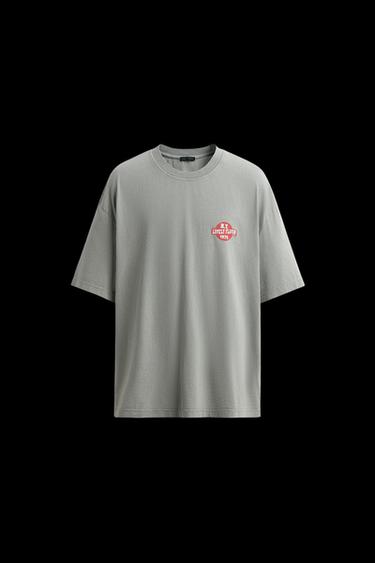 Zara WASHED T-SHIRT WITH COMBINED PRINT - Dark gray - Image 0