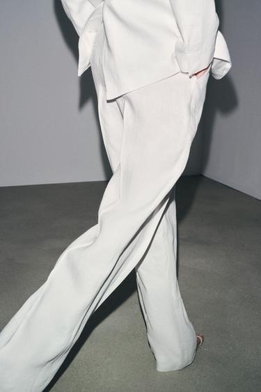 Zara ZW COLLECTION LINEN BLEND PANTS - White