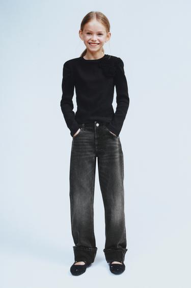 RIBBED FLORAL T-SHIRT - Black by Zara