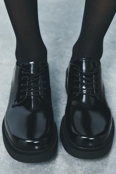 Zara LACE-UP PENNY LOAFERS - Black