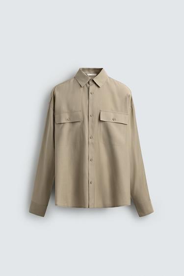 FLUID SHIRT WITH POCKETS - Olive green by Zara