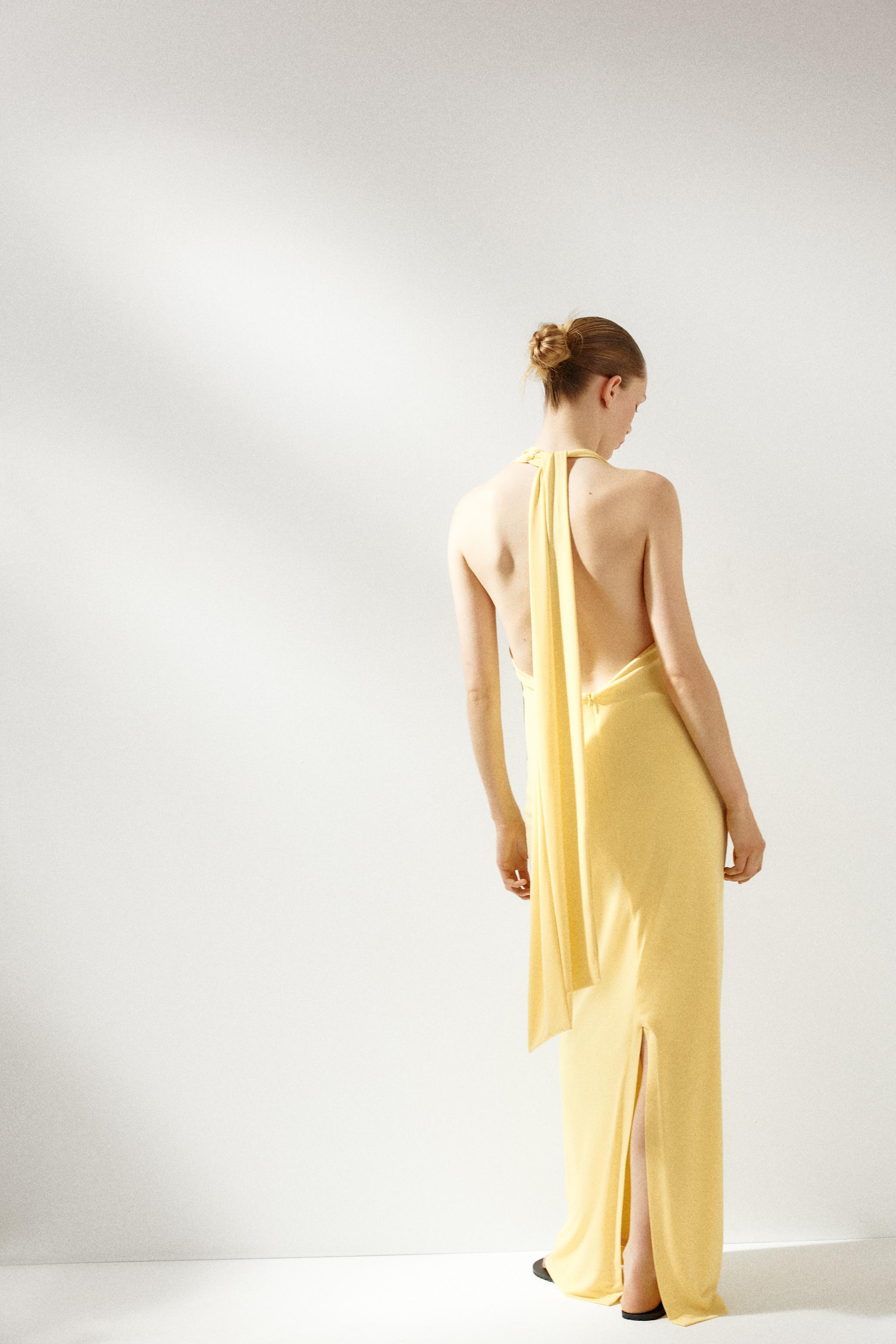 ZARA 背中開きホルターネックロングワンピース 3152/224 背中開きホルターネックロングワンピース - ライトイエロー