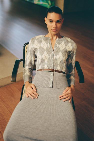 PLAIN KNIT MIDI SKIRT - Grey / Natural by Zara - Image 0
