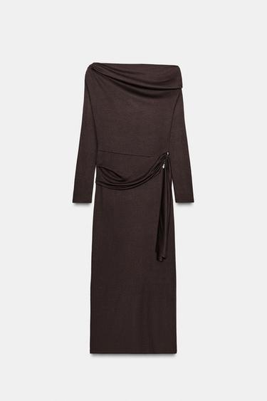 Zara SOFT BROOCH DRESS - Brown