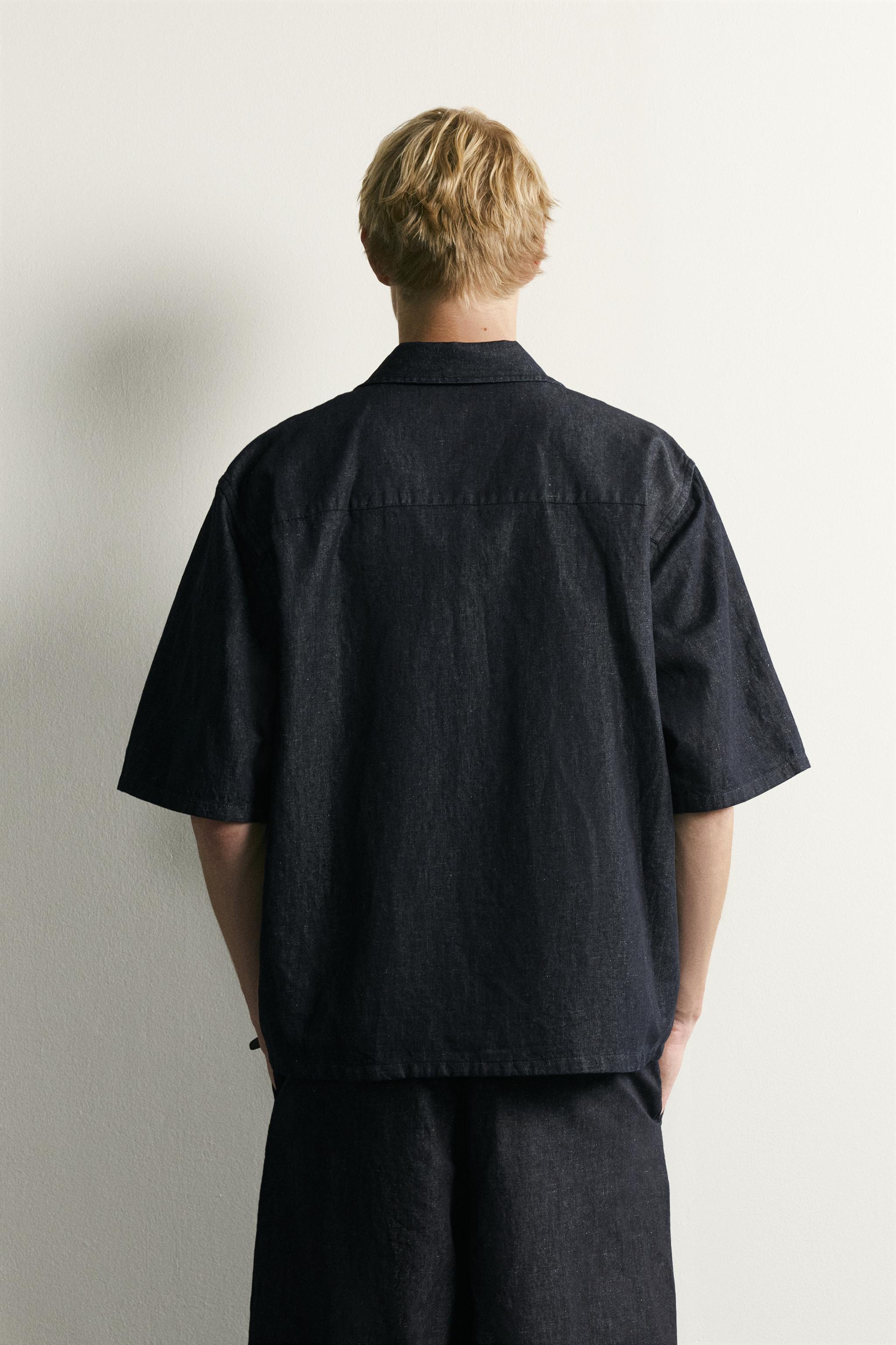 Мужские рубашки Zara COTTON-LINEN BOXY FIT DENIM SHIRT — фото 3