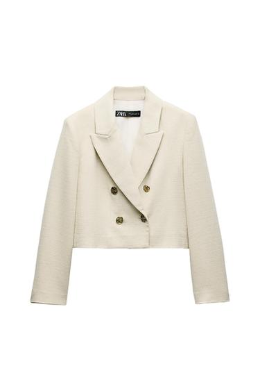 SHORT DOUBLE-BREASTED BLAZER WITH METALLIC THREAD