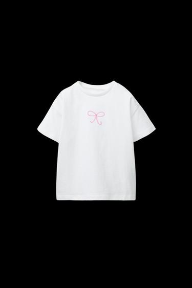 CAMISETA BORDADO Y TEXTO - Blanco de Zara