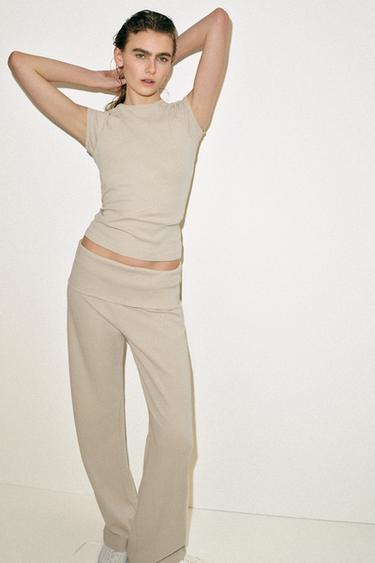 WASHED-EFFECT INTERLOCK TROUSERS - Beige by Zara - Image 3