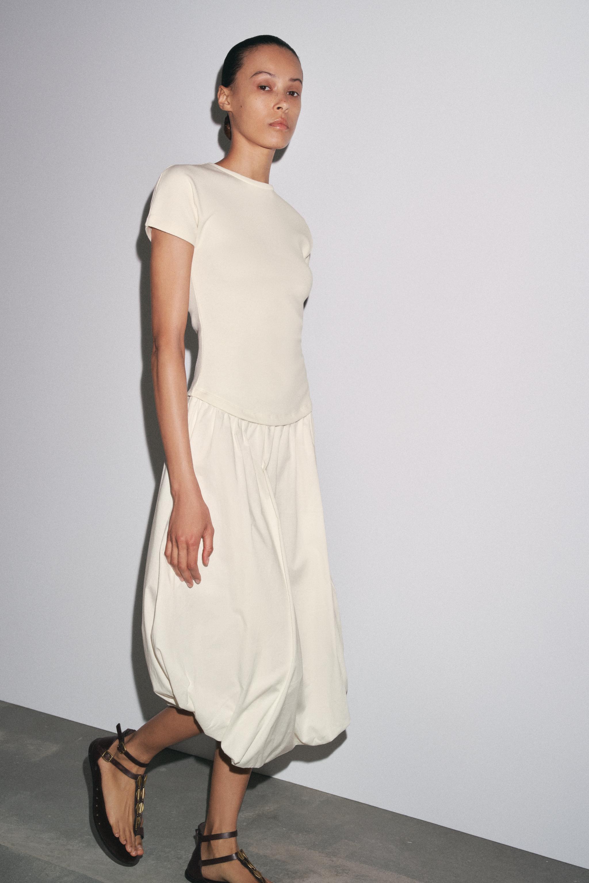 BALLOON COMBINATION DRESS - Ecru | ZARA United States