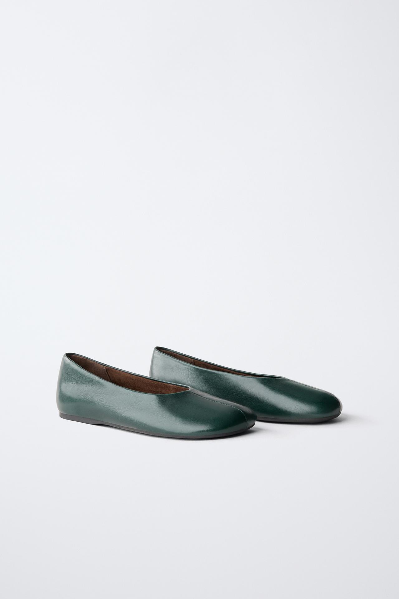 LEATHER BALLET FLATS — Green