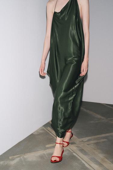 ROBE ASYMÉTRIQUE SATINÉE ZW COLLECTION - Kaki de Zara - Image 3