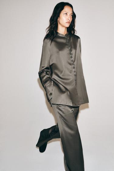 ZW COLLECTION SATIN WIDE-LEG PANTS — Gray 1