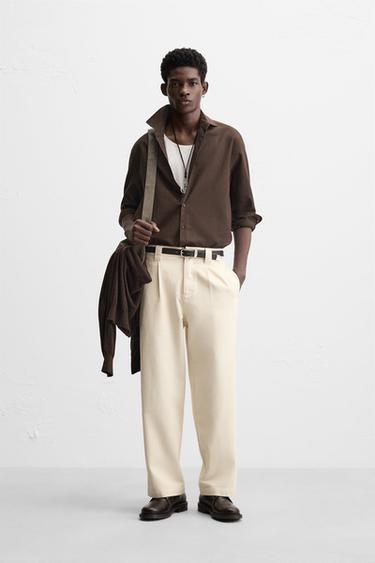 STRAIGHT-LEG PLEATED TROUSERS - Ecru by Zara