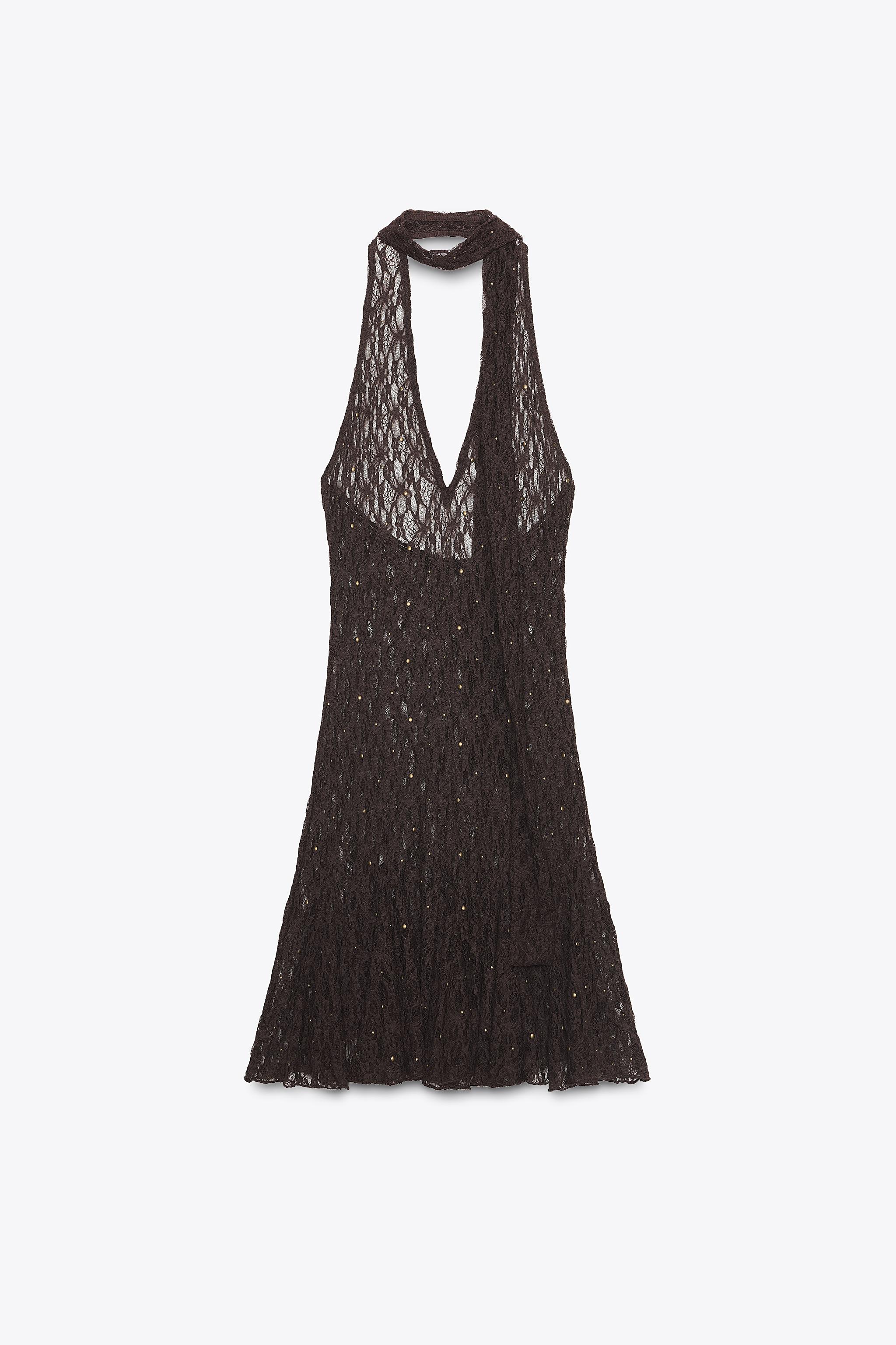 ZARA【NEW】STUDDED SCARF DRESS STUDDED SCARF DRESS - Chocolate | ZARA United States