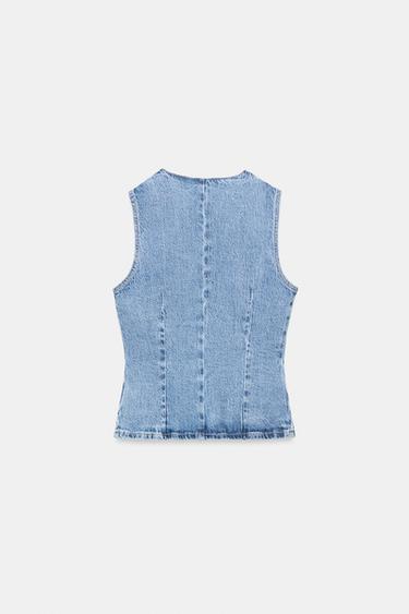 Z1975 DOUBLE-BREASTED DENIM WAISTCOAT - Mid-blue by Zara - Image 9