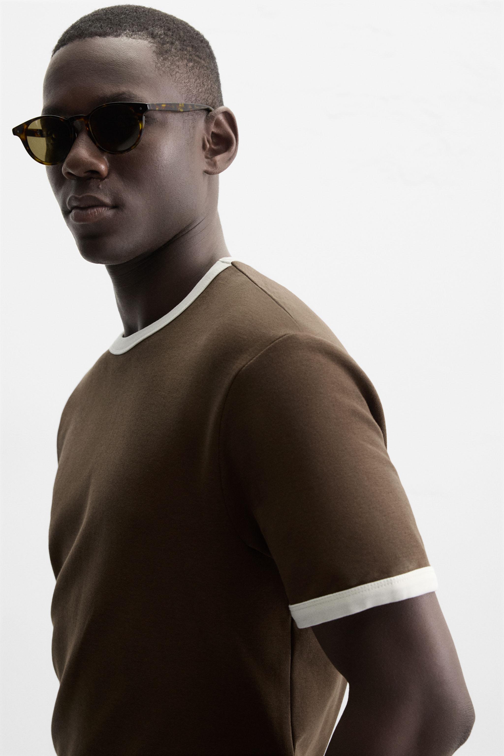 BASIC CONTRAST RIBBED T-SHIRT