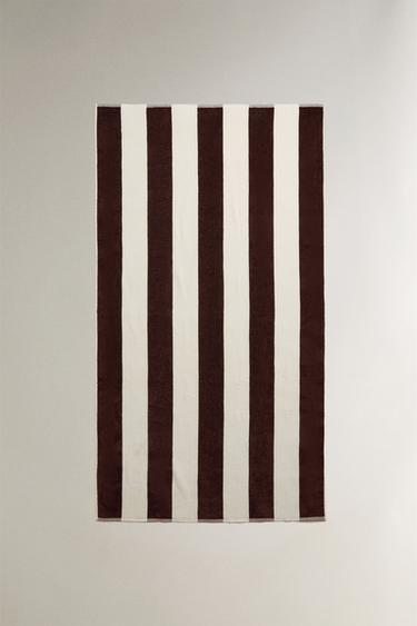 STRIPED BEACH TOWEL — Burgundy 2