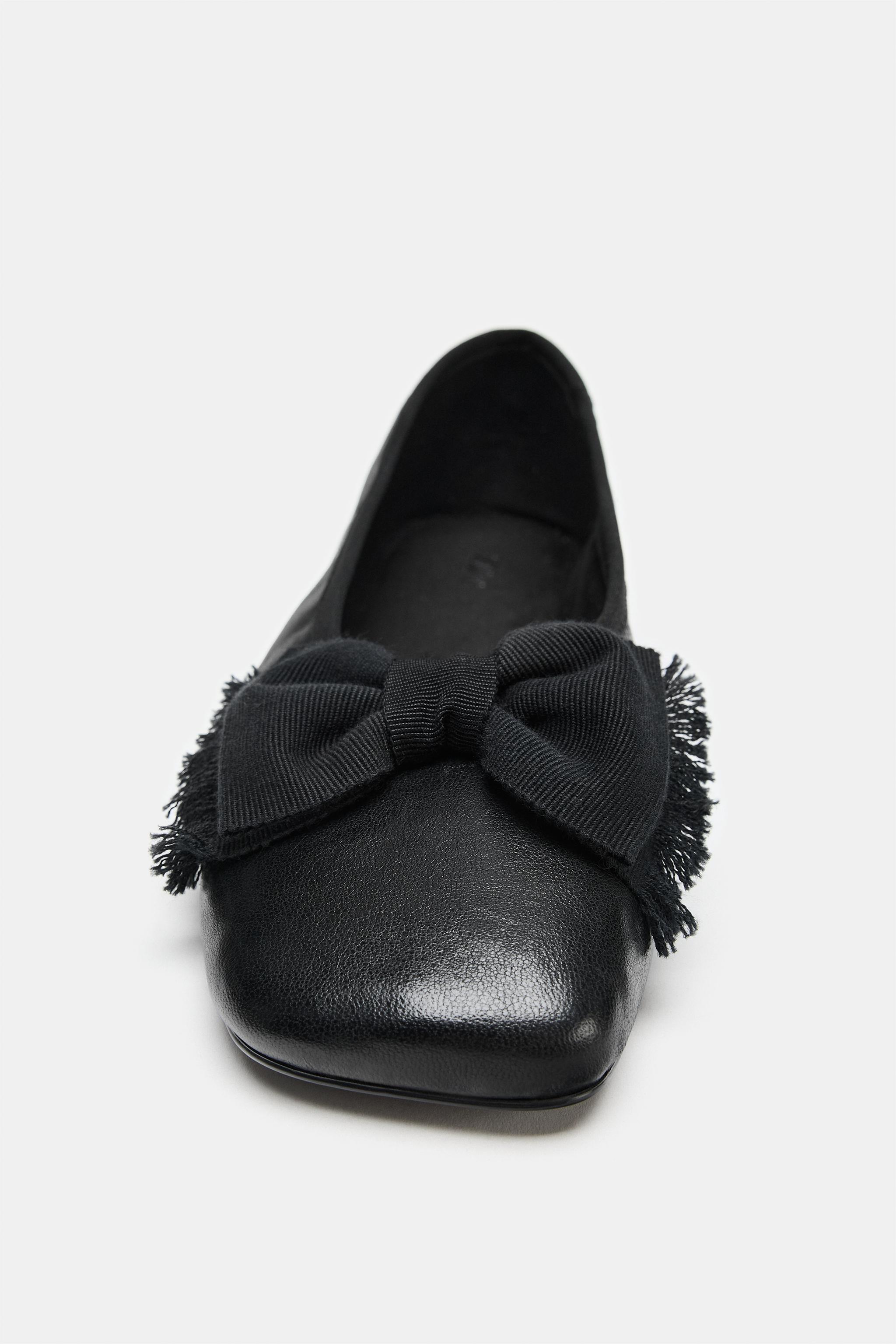 レザー リボンバレエシューズ - ブラック | ZARA Japan / 日本