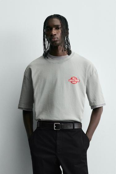 WASHED T-SHIRT WITH CONTRAST PRINT - Dark grey by Zara
