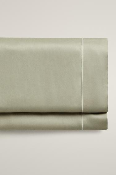 SATEEN FLAT SHEET WITH TRIM (300 THREAD COUNT) - Green by Zara