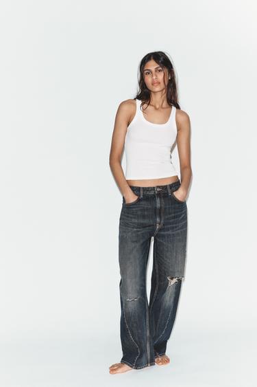Zara TRF MID-RISE BAGGY BALLOON JEANS - Blue