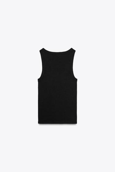 Zara STRAPPY RIB TOP - Black