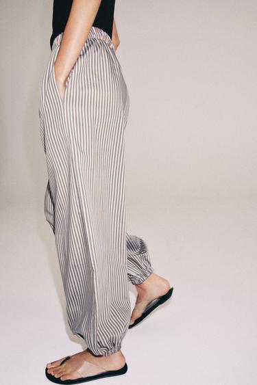 PANTALON BOUFFANT À RAYURES ZW COLLECTION - Marron-Bleu de Zara - Image 4