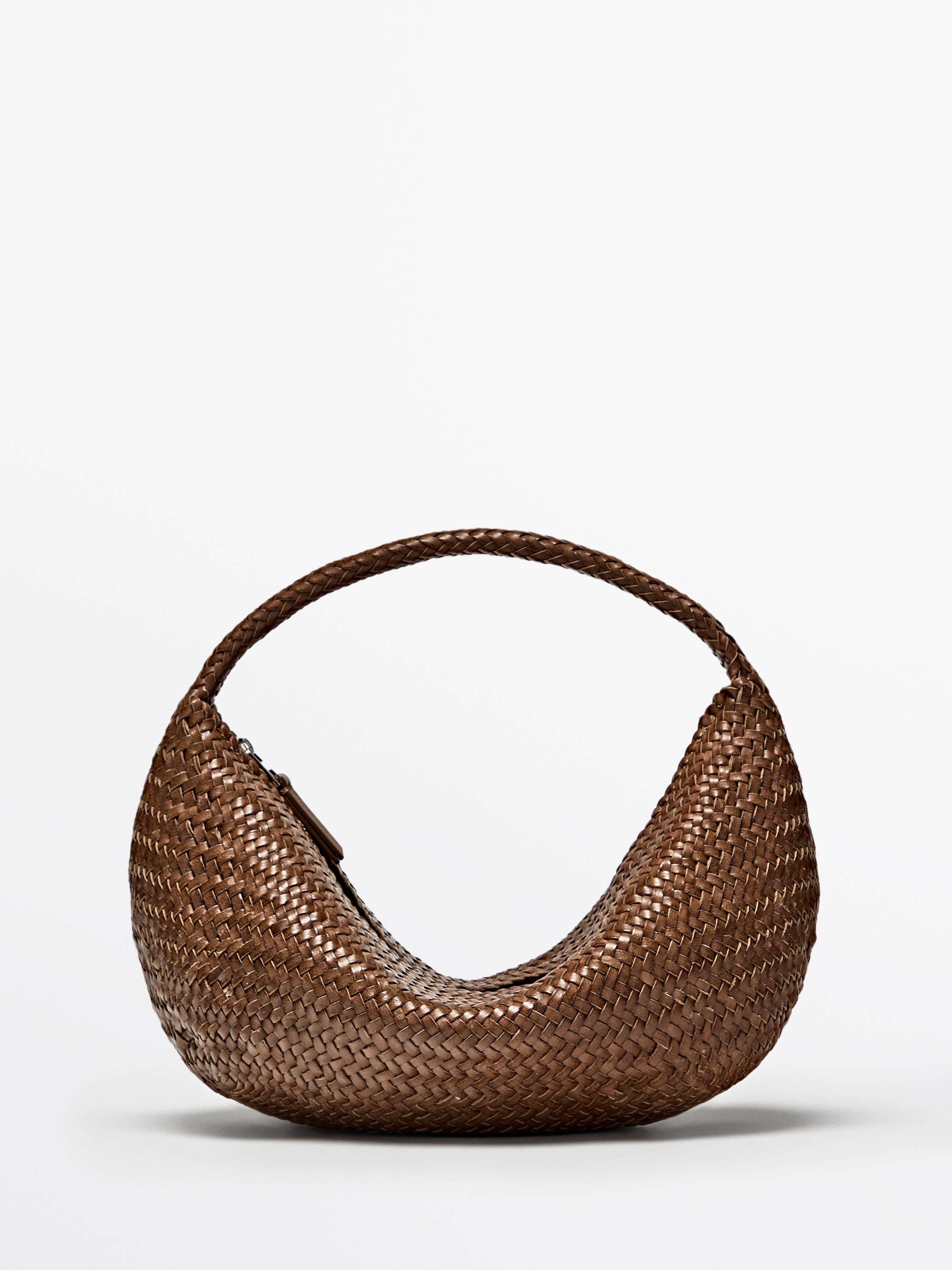Sac demi-lune tressé cuir