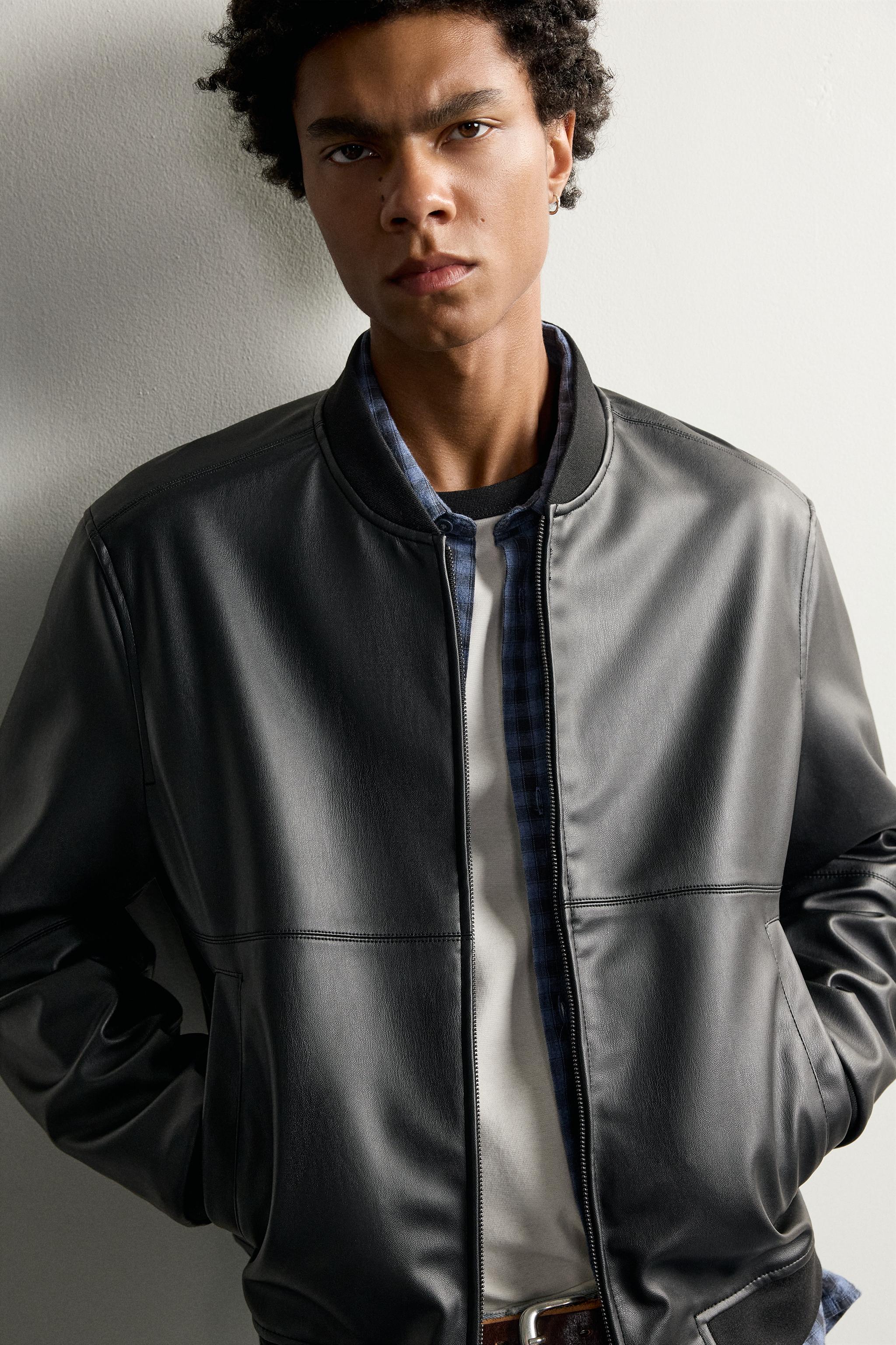 Zara Suni Deri Bomber Ceket görsel 5