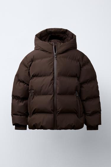 WATER-REPELLENT QUILTED COAT WITH LABEL - Brown by Zara
