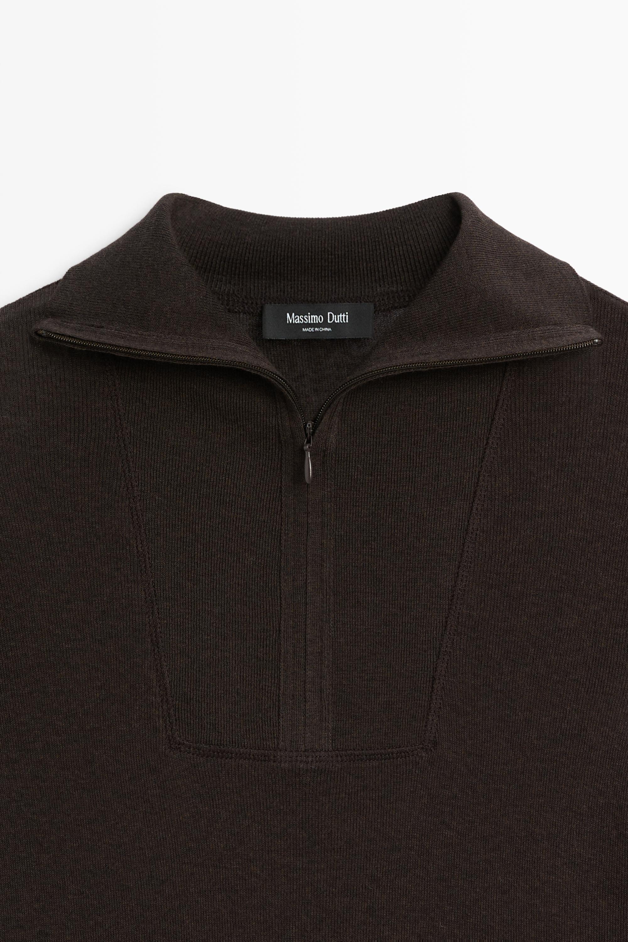 Cotton-blend quarter-zip long sleeve T-shirt