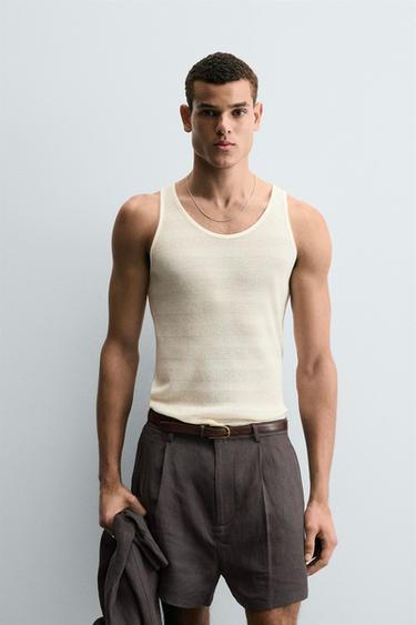 CAMISETA TANK ESTRUTURA - Branco-marfim da Zara