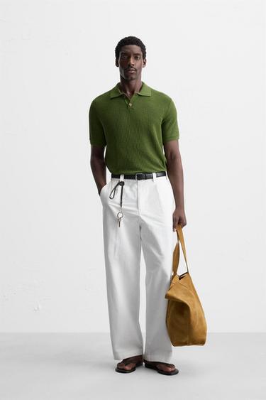 TEXTURED KNIT POLO SHIRT - Green by Zara - Image 0