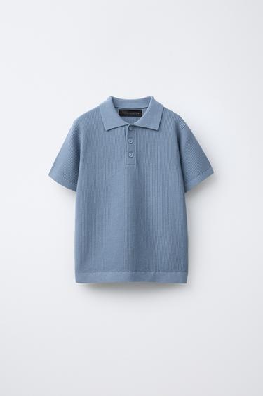 Zara BASIC KNIT POLO SHIRT - Blue
